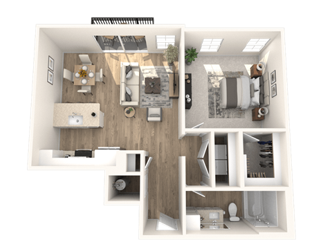 Floor plan for 1 bed, 1 bath, 856 sqft